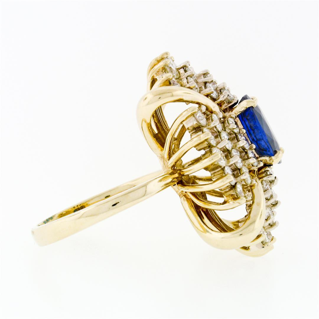 Large Vintage 14k Gold 6.24 ctw GIA Oval Ceylon Sapphire & Diamond Cocktail Ring