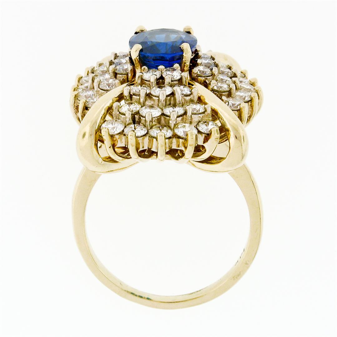 Large Vintage 14k Gold 6.24 ctw GIA Oval Ceylon Sapphire & Diamond Cocktail Ring