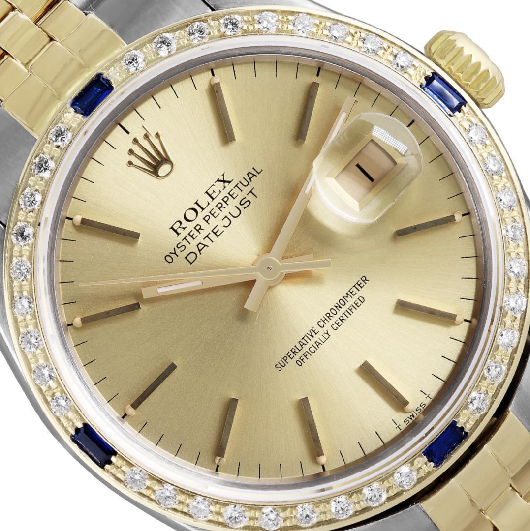 Rolex Mens 2 Tone Champagne Index Diamond And Sapphire Bezel Datejust Wristwatch