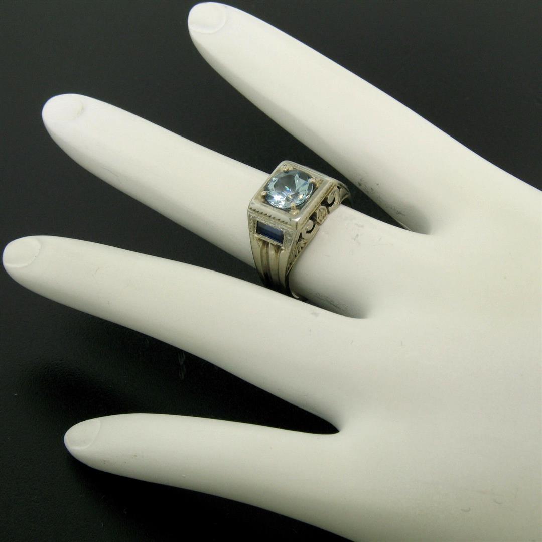 Antique Art Deco 18k White Gold 1.25 ctw Aquamarine and Diamond Ring