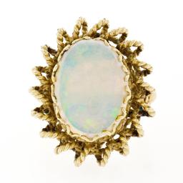 Vintage 14k Yellow Gold Cabochon Oval Opal Solitaire Twisted Wire Cocktail Ring