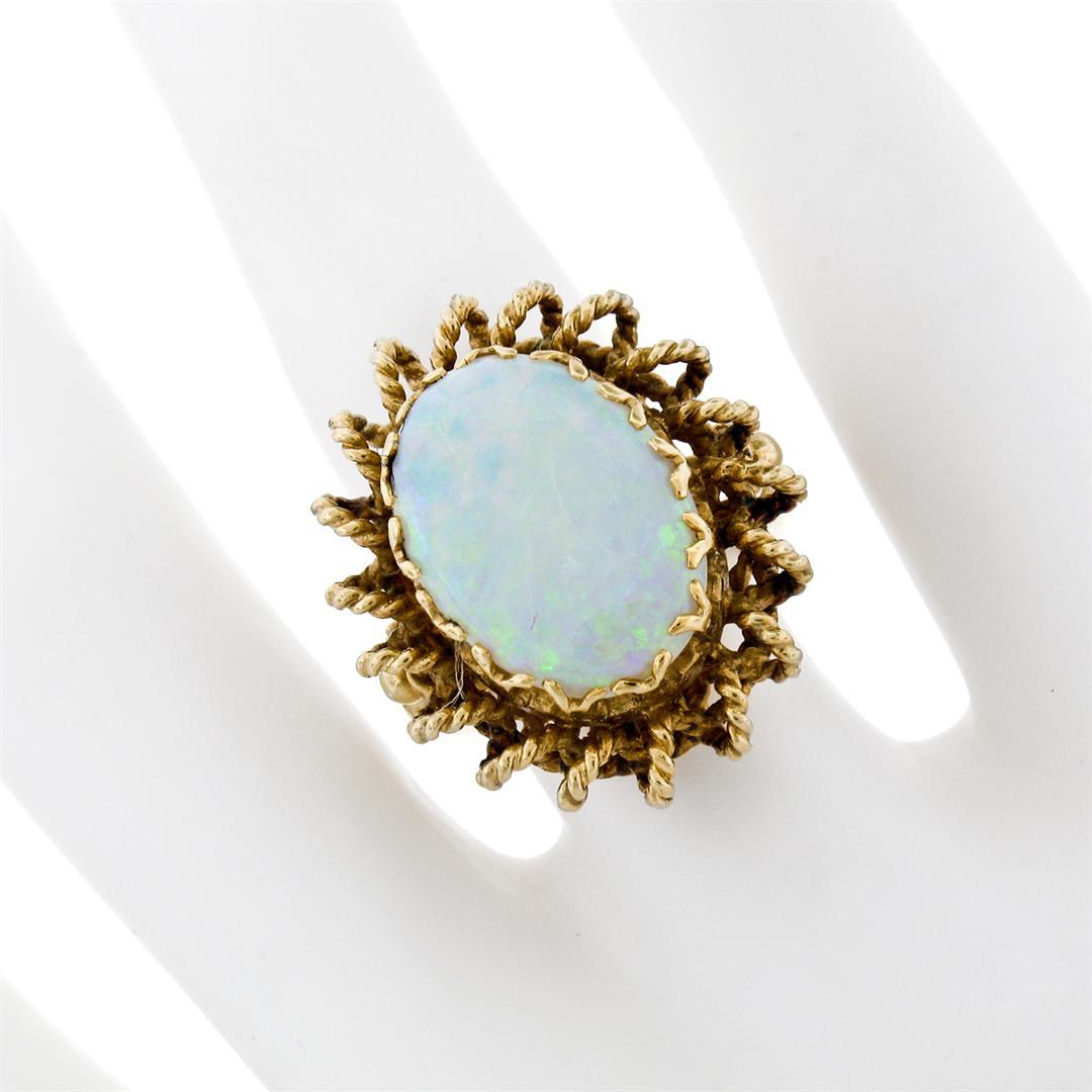 Vintage 14k Yellow Gold Cabochon Oval Opal Solitaire Twisted Wire Cocktail Ring