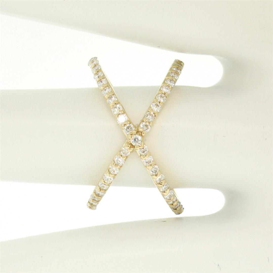 NEW 14k Yellow Gold 0.50 ctw Round Brilliant Diamond Simple X Ex Cross Band Ring