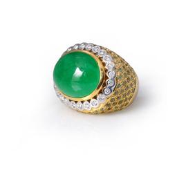 18K Yellow Gold Jadeite Peridot & Diamond Ring