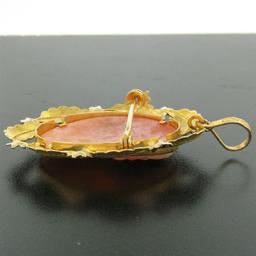 Vintage 18k Two Tone Gold Carved Shell Cameo Open Work Frame Brooch Pin Pendant