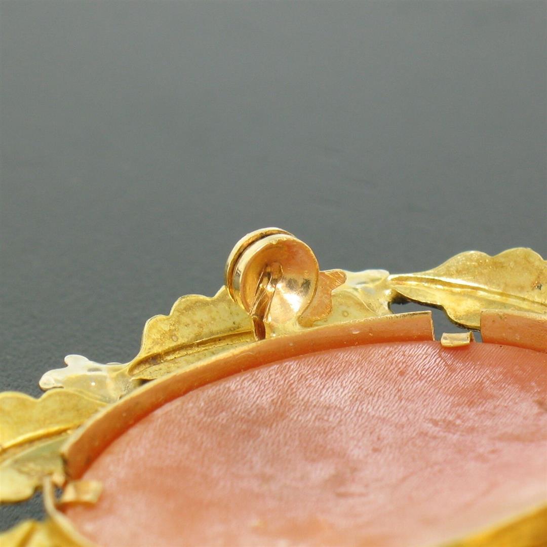 Vintage 18k Two Tone Gold Carved Shell Cameo Open Work Frame Brooch Pin Pendant