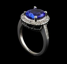 3.65 ctw Tanzanite and Diamond Ring - 14KT White Gold