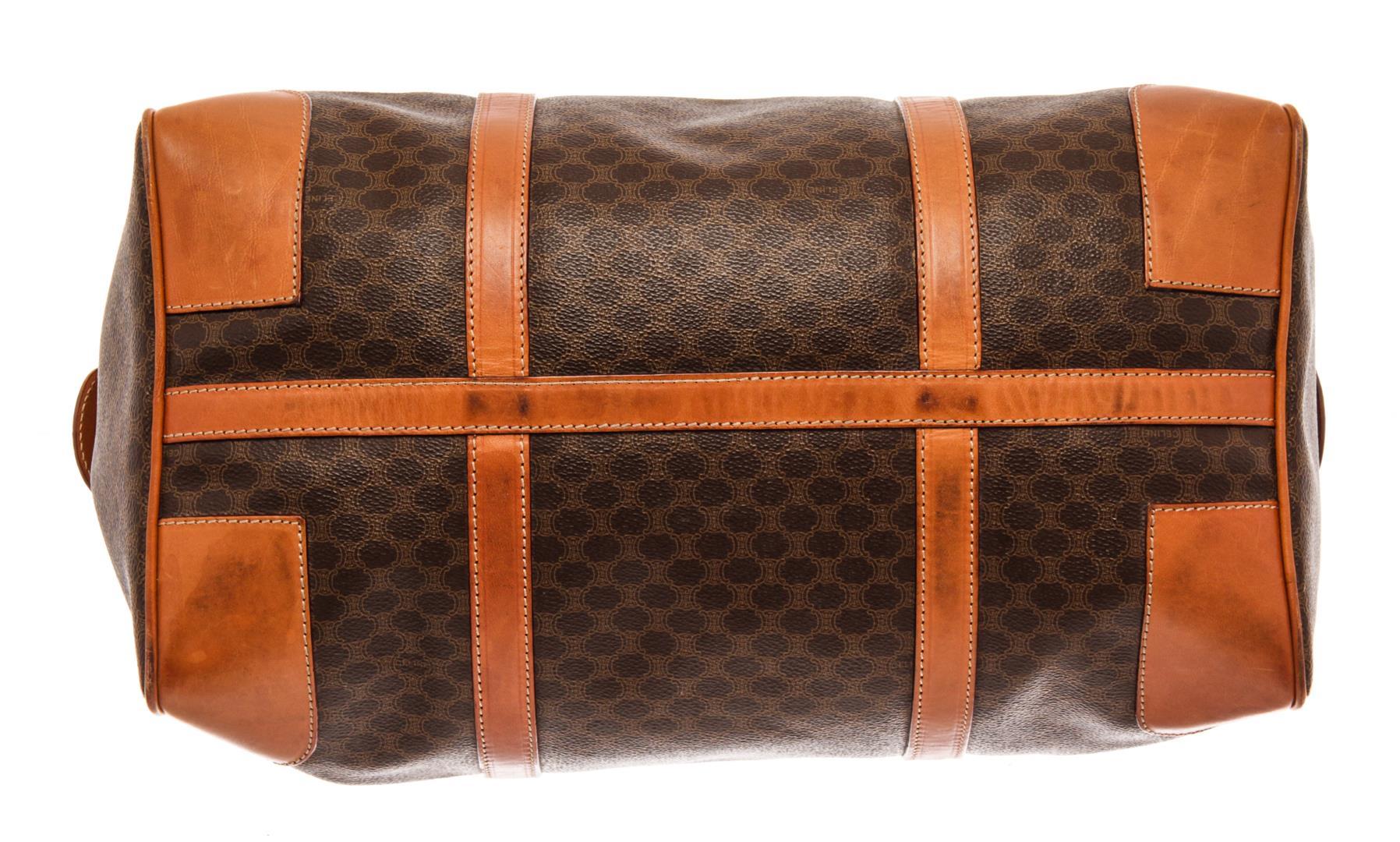 Celine Brown Canvas Leather Macadam Travel Bag