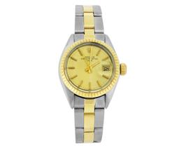 Rolex Ladies Two Tone Gold And Steel Champagne Dial Oyster Band Watch With Rolex