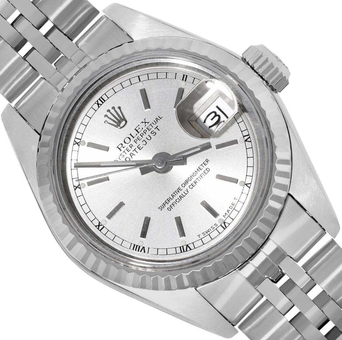 Rolex Ladies Stainless Steel Quickset Silver Index Fluted Bezel Datejust With Ro