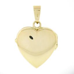 NEW 14k Yellow Gold Engraved Floral Work w/ Black Enamel Heart Locket Pendant