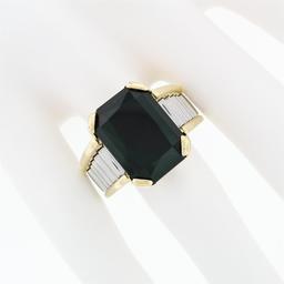 Vintage Unisex 18k Gold & Platinum Large Rectangular Black Onyx Step Design Ring