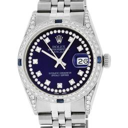 Rolex Mens Stainless Steel Blue String Diamond Lugs And Sapphire Datejust Wristw