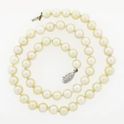 Classic 7.5-8mm Cultured Pearl Strand Necklace w/ 14k Gold Pave Diamond Clasp