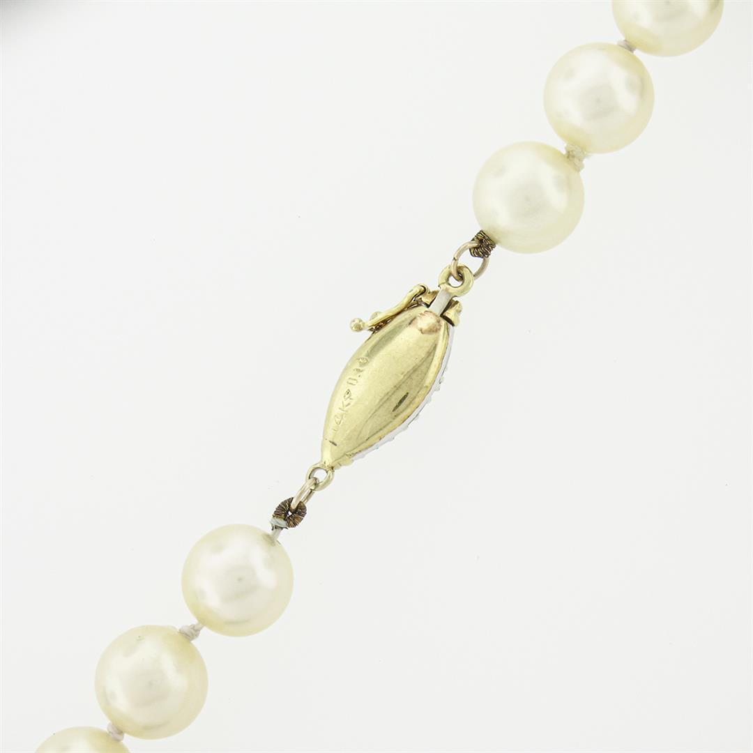 Classic 7.5-8mm Cultured Pearl Strand Necklace w/ 14k Gold Pave Diamond Clasp