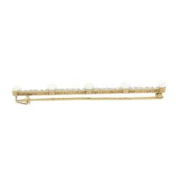 Antique Edwardian French 18k Gold & Platinum 0.80 ctw Diamond Pearl Bar Pin Broo