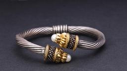 Vintage Sterling Silver & 18K Gold Crossover Bracelet with Natural Pearls