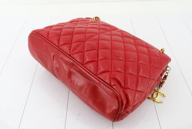 Chanel Red Quilted Lambskin Leather Matelasse Chain Shoulder Bag