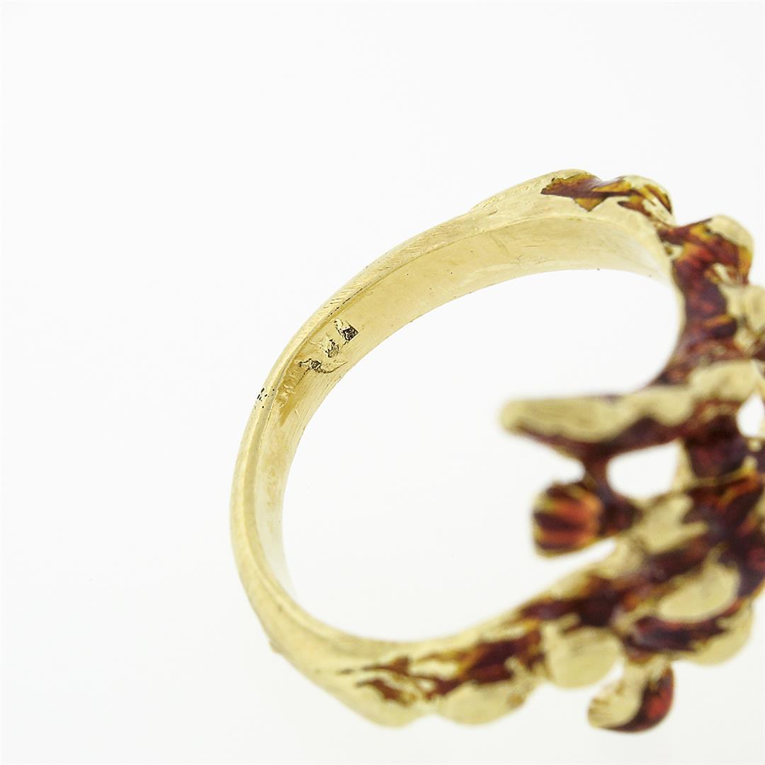 Vintage 18k Gold Red Green & Black Enamel Silly Dragon Petite Wrap Band Ring