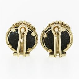 Vintage 18k Yellow Gold 18.3mm Bezel Set Round Ancient Coin Omega Back Earrings