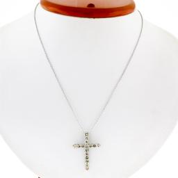 New 14k White Gold 1.52 ctw Fancy Colored Round Diamond Cross Pendant Necklace