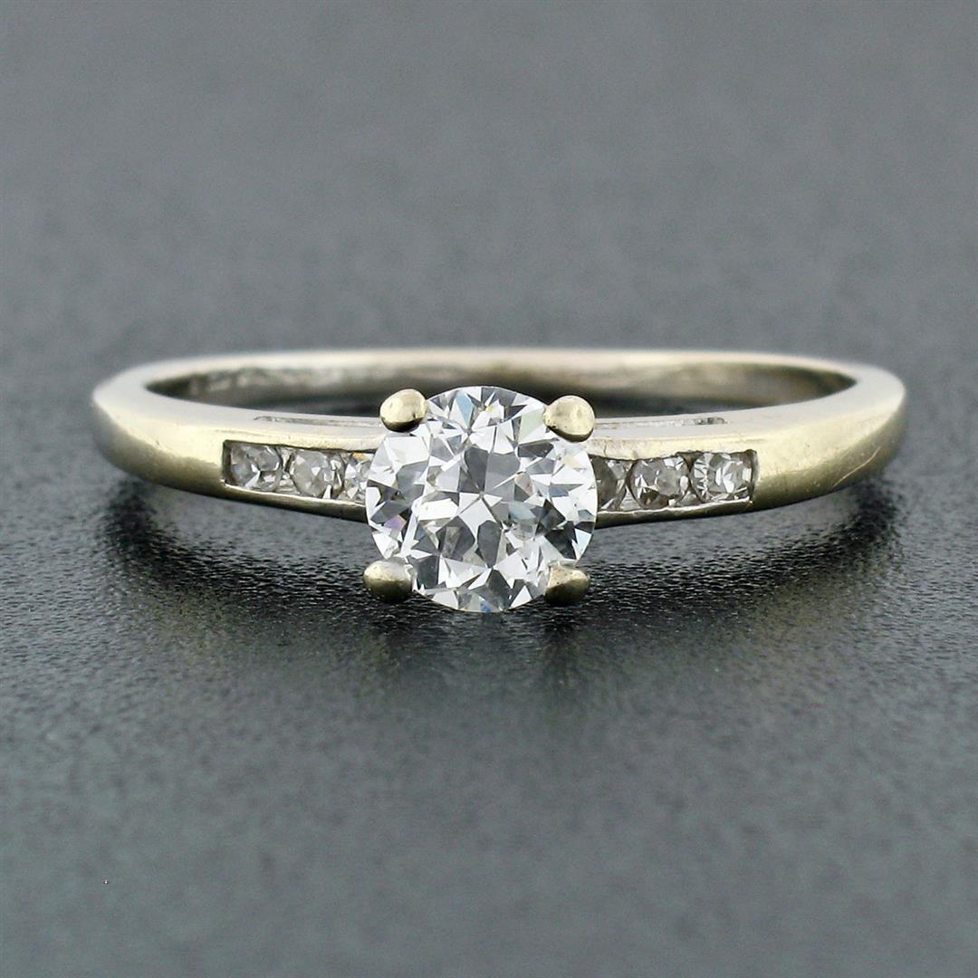 Antique Art Deco 18k White Gold 0.55 ctw European Diamond Solitaire & Accent Rin