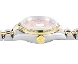 Rolex Ladies Quickset Sapphire 18K Two Tone Champagne Roman Diamond And Emerald