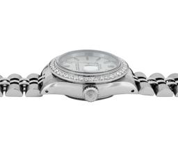 Rolex Ladies Stainless Steel Quickset Silver Index Diamond Bezel Date Watch With