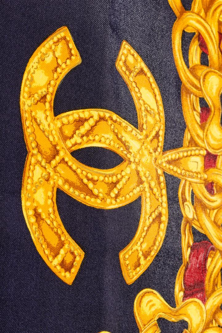 Chanel Gold Navy Silk Chain Scarf