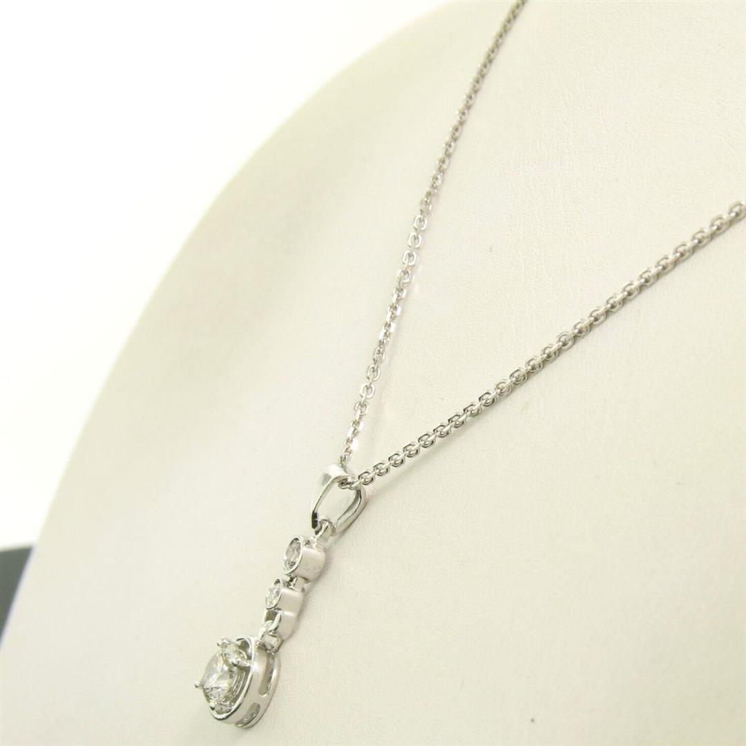 NEW 14k White Gold 16" 0.67 ctw 3 Round Brilliant Diamond Dangle Pendant Necklac