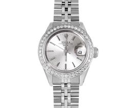 Rolex Ladies Stainless Steel Silver Index Diamond Bezel Date Watch With Rolex Bo