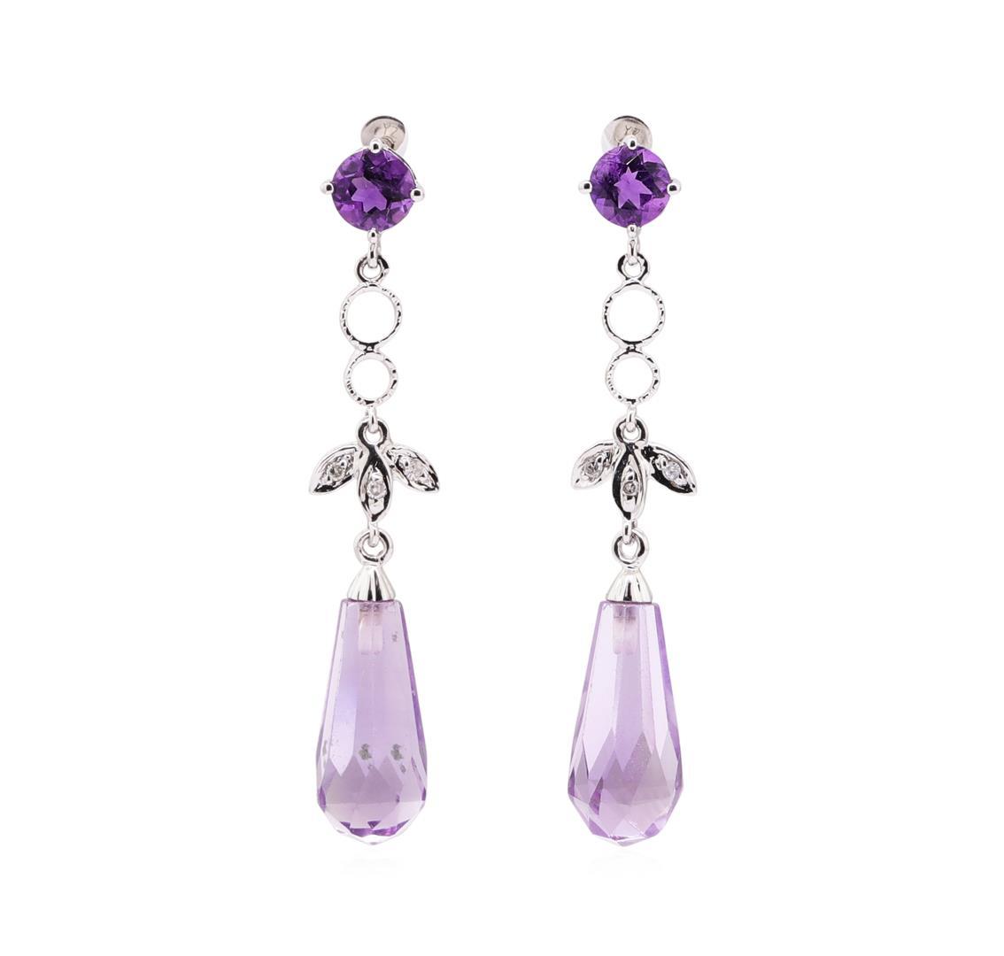 4.65 ctw Amethyst and White Sapphire Earrings - 10KT White Gold