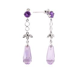 4.65 ctw Amethyst and White Sapphire Earrings - 10KT White Gold