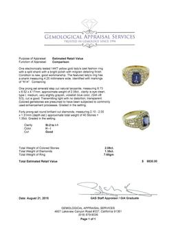 2.08 ctw Tanzanite and Diamond Ring - 14KT Yellow Gold