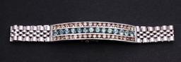 18K White Gold Cognac Diamond & Greenish Blue Sapphire ID Bracelet by Carlo Rici