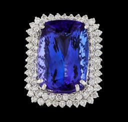 GIA Cert 38.29 ctw Tanzanite and Diamond Ring - 14KT White Gold