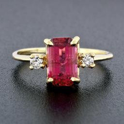 Vintage 14k Gold 2.20 ctw Emerald Pink Tourmaline Ring w/ Round Diamond Accents