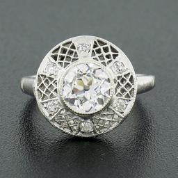 Antique Art Deco 14k Gold GIA Old European Diamond Open Filigree Engagement Ring