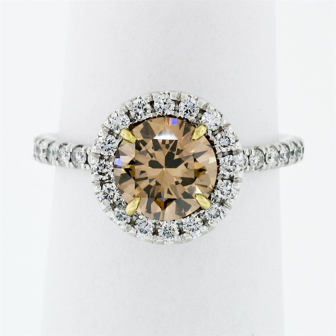 18k Gold 1.56 ctw GIA Fancy Orange Brown Diamond Solitaire Halo Engagement Ring