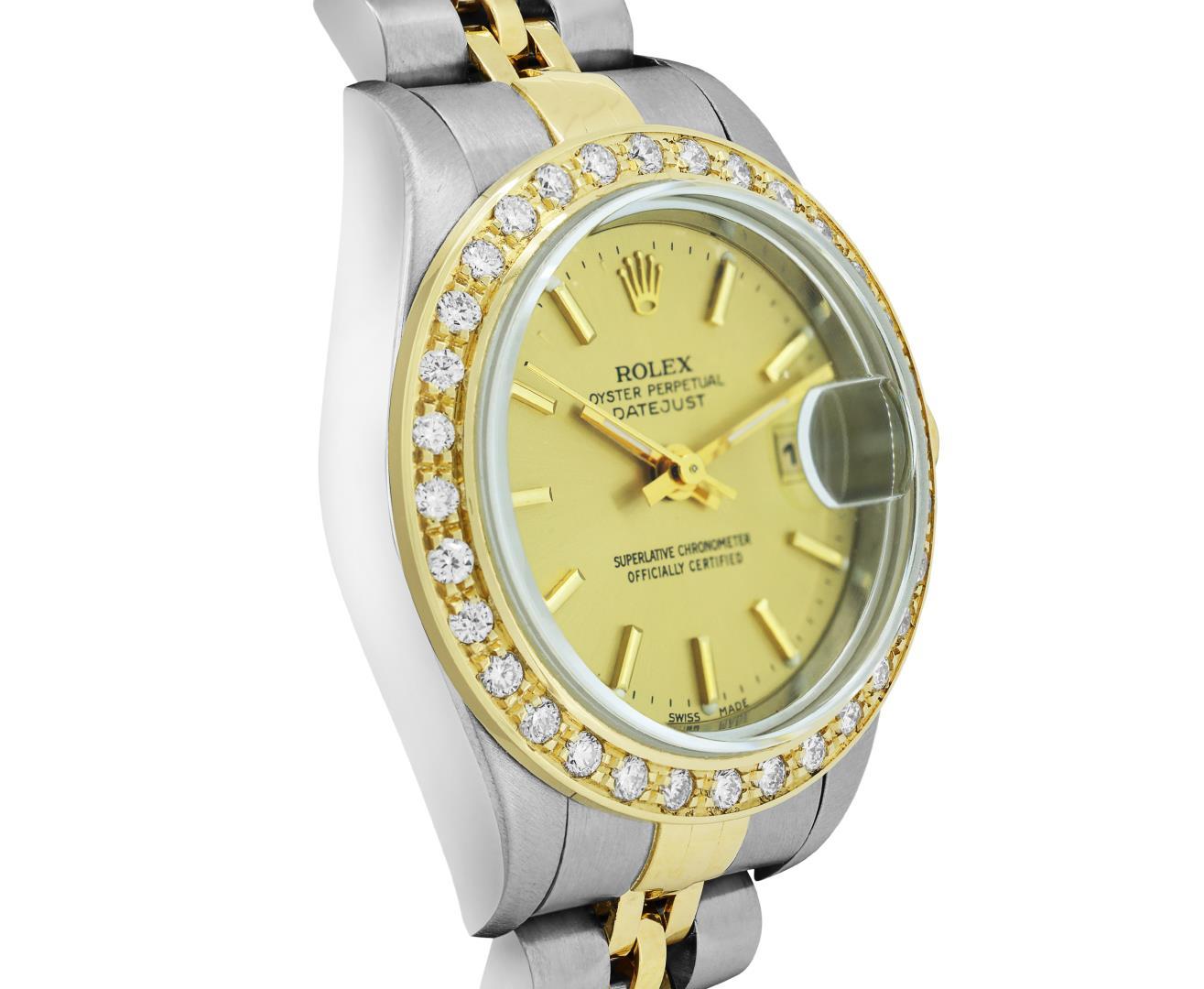 Rolex Ladies 18K Two Tone Gold And Steel Champagne Index Diamond Bezel Datejust