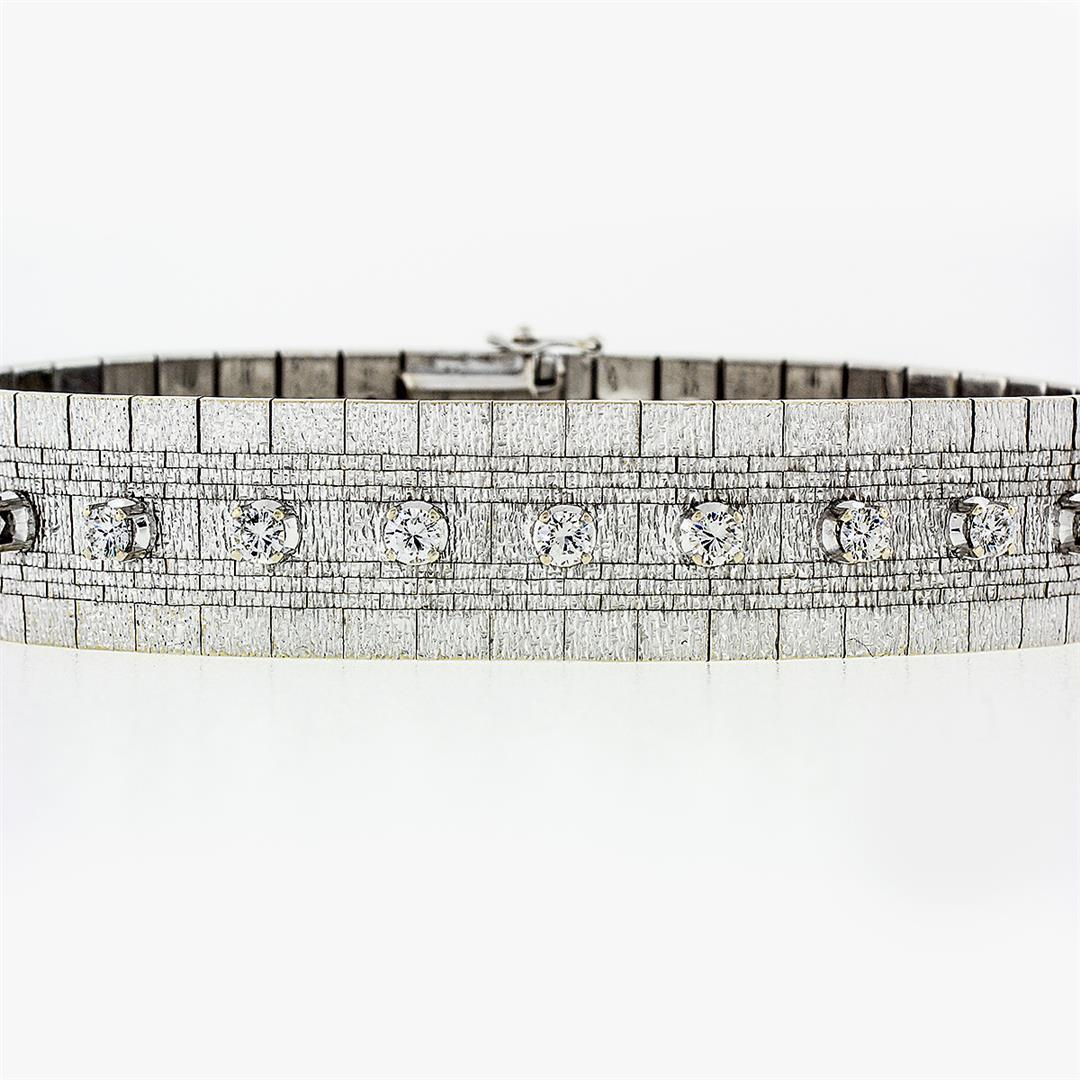 Vintage 18k White Gold 2.40 ctw Round Diamond 15mm Wide Brick Mesh Link Bracelet