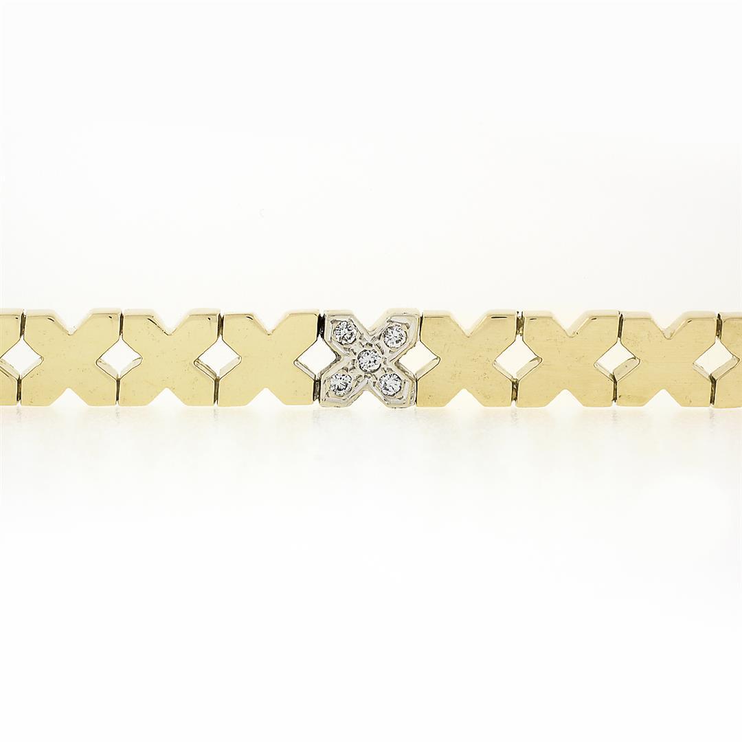 Estate 14K Yellow Gold Smooth Polished "X" Diamond Link Line Stackable Bracelet