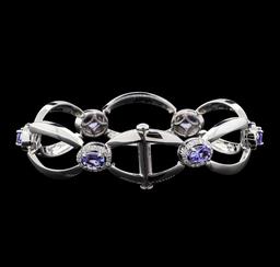 4.60 ctw Tanzanite and Diamond Bracelet - 14KT White Gold