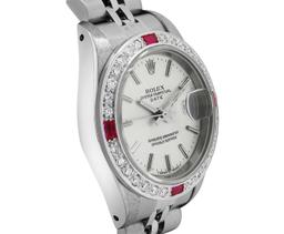 Rolex Ladies Quickset Stainless Steel Silver Index Diamond And Ruby Date Watch W