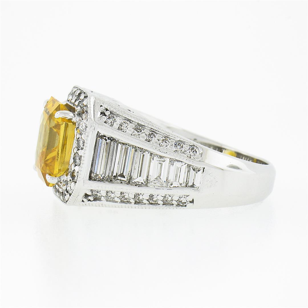 Vintage 18K White Gold 6.95 ctw GIA Orangy Yellow Sapphire & Diamond Cocktail Ri