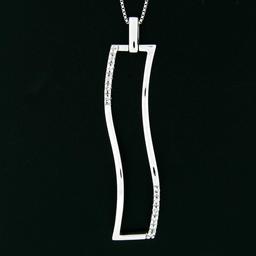 Yukiko 18k White Gold Wavy 0.12 ctw Round Diamond Pendant Necklace w/ Box Chain