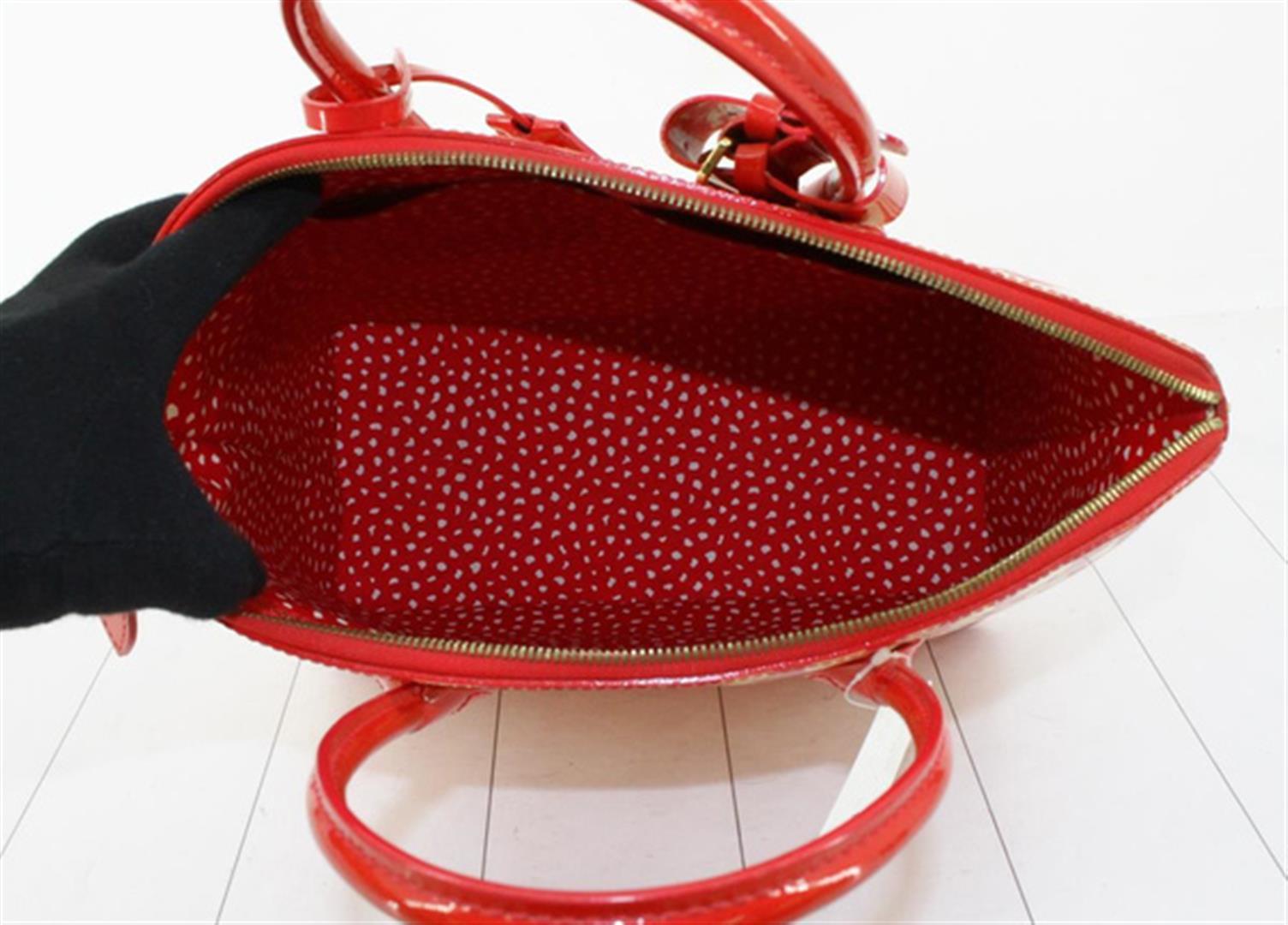 Louis Vuitton Red Vernis Dot Leather Yayoi Kusama Lockit Vertical MM Satchel Bag