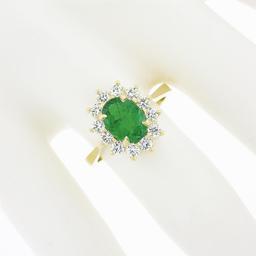 NEW Classic 14k Gold 2.02 ctw Oval Emerald Solitaire w/ Round Diamond Halo Ring