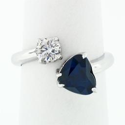 NEW 18K White Gold 2.71 ctw GIA Heart Blue Sapphire Diamond Moi et Toi Bypass Ri