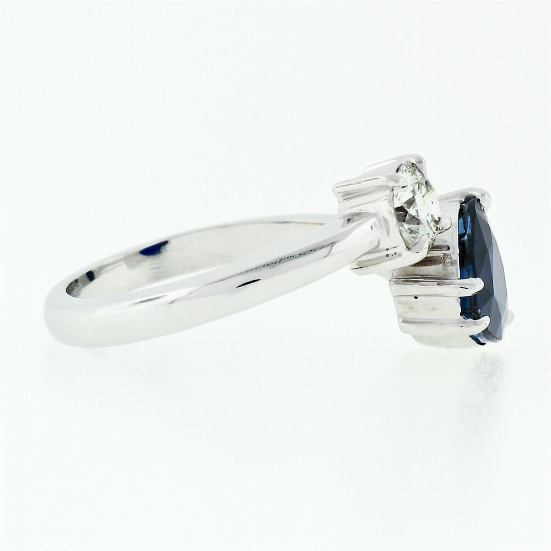 NEW 18K White Gold 2.71 ctw GIA Heart Blue Sapphire Diamond Moi et Toi Bypass Ri